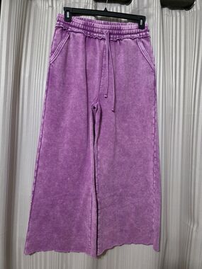 Zenana Outfitters Purple Wide Leg Track Pants